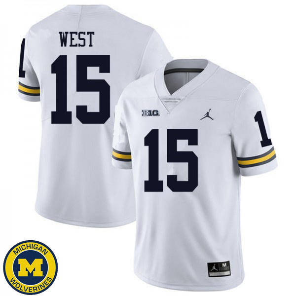 Men's Michigan Wolverines #15 Jacob West White Jordan Brand College Game Jersey